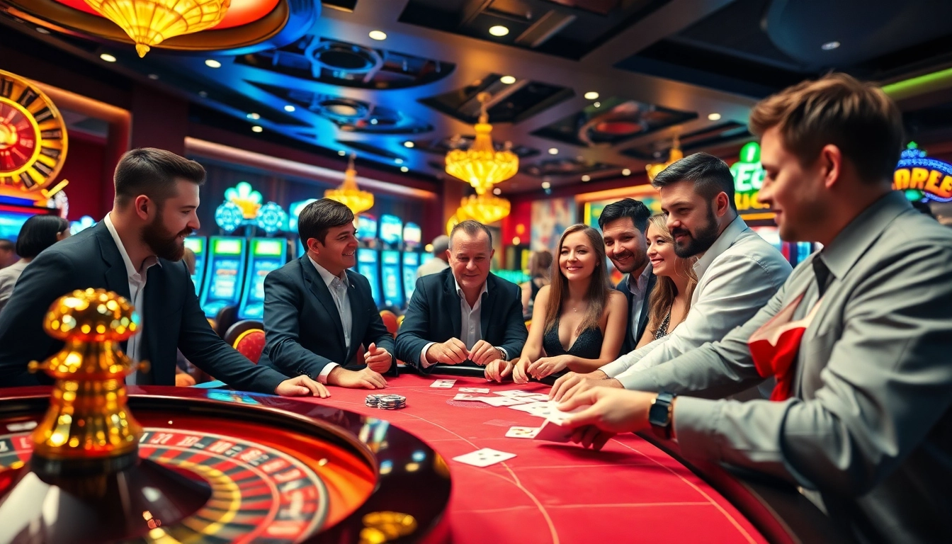 Thrilling action at casino luckywin with players enjoying roulette and poker excitement.