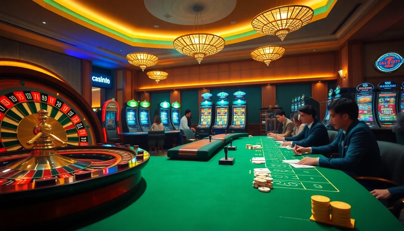 Experience thrilling gameplay at https://s8glx.com featuring a vibrant casino atmosphere with roulette tables and slot machines.