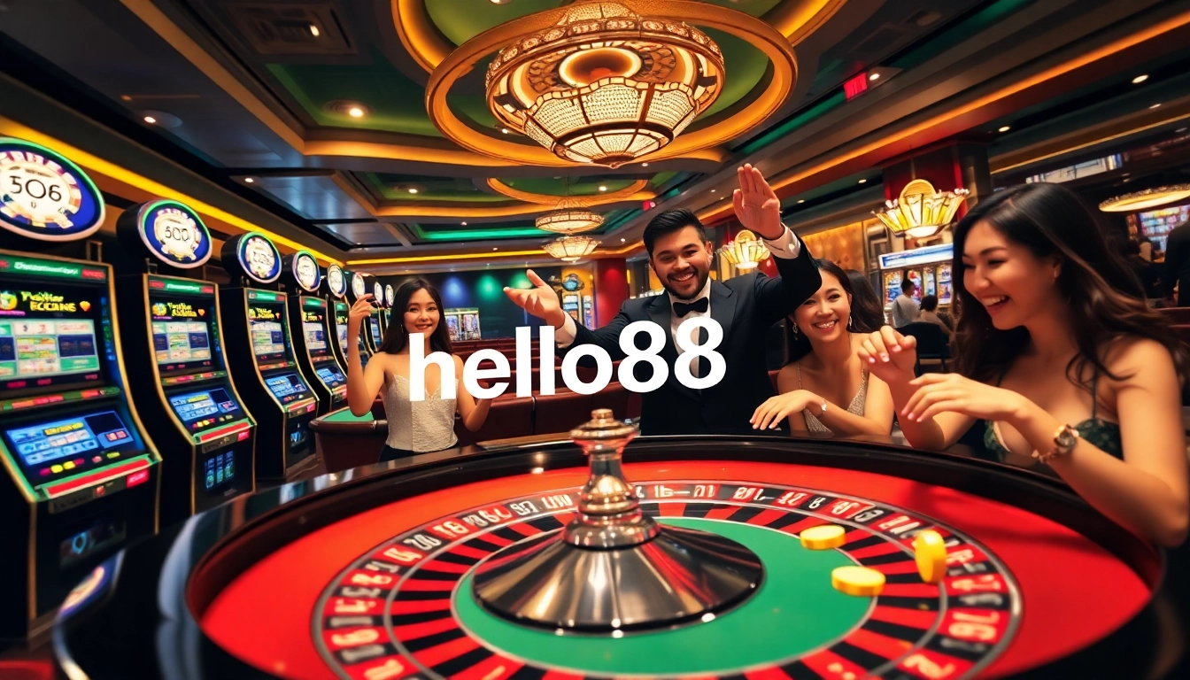 Experience the excitement of hello88 at a bustling roulette table with players cheering.