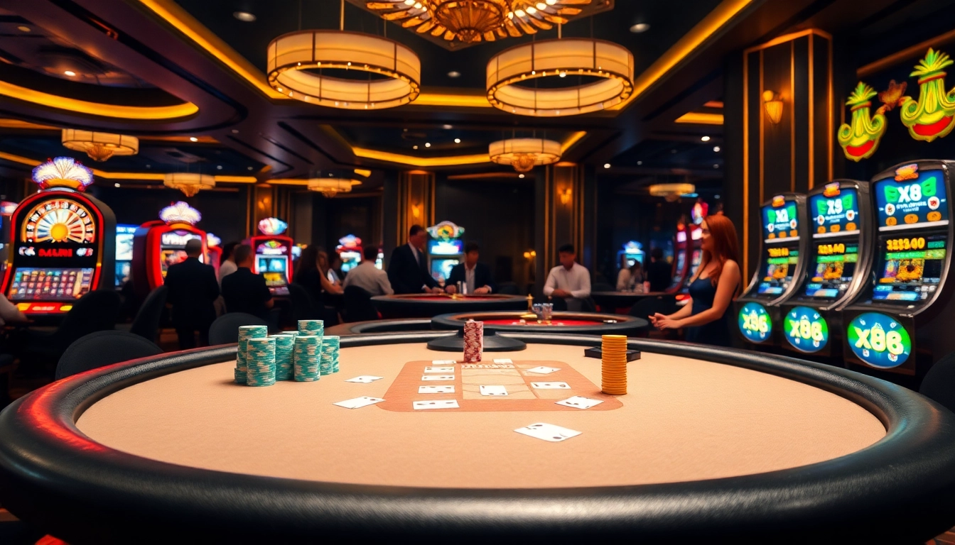 Gambling excitement with xx88 poker chips and roulette wheel in a vibrant casino.
