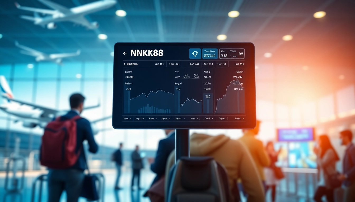 Navigating NK88 flight status with a high-tech dashboard at a busy airport.