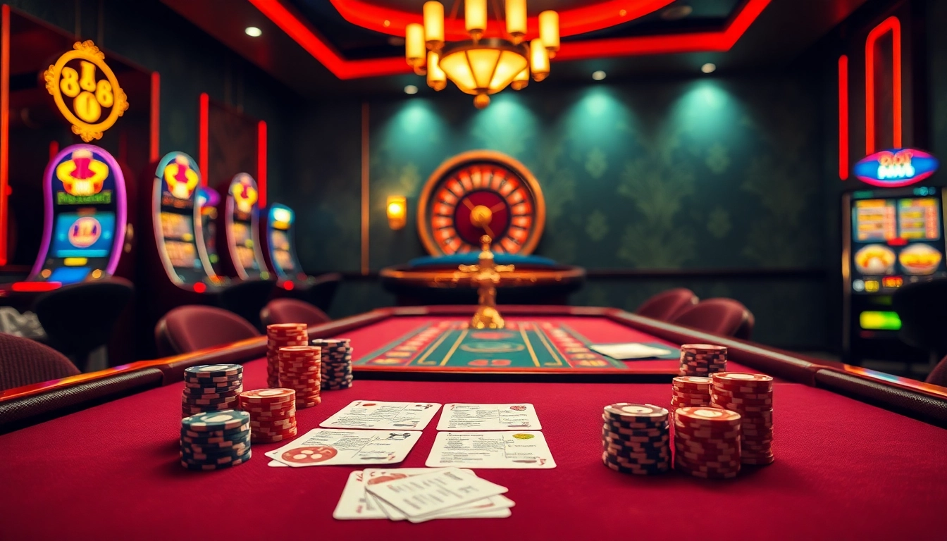 Experience the thrilling ambiance of 88i online casino with vibrant gaming elements and poker excitement.