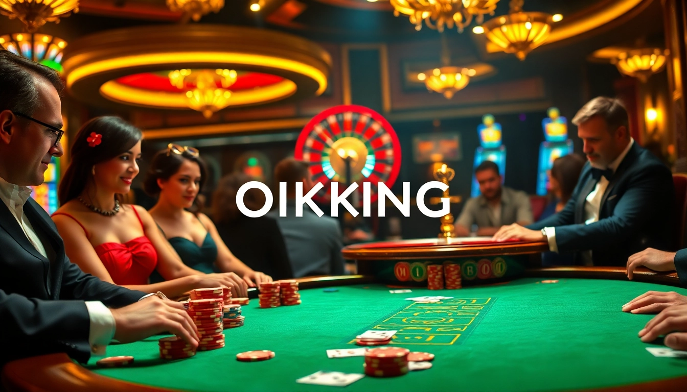 Experience the thrill of OKKING at a luxurious poker table surrounded by excitement and vibrant casino elements.