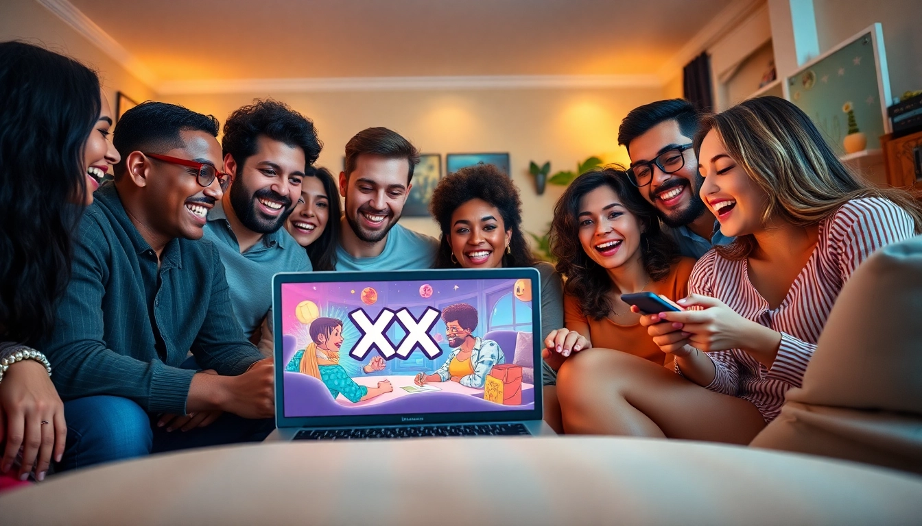 Catch a glimpse of friends enjoying an interactive XXX game together in a cozy living room.