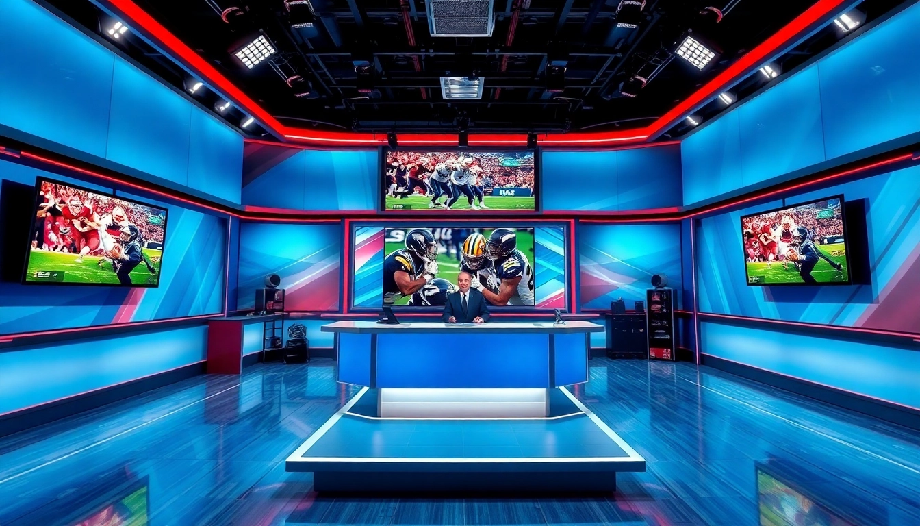 Engage with Sports Broadcasting anchor in a professional studio setting, displaying live events.
