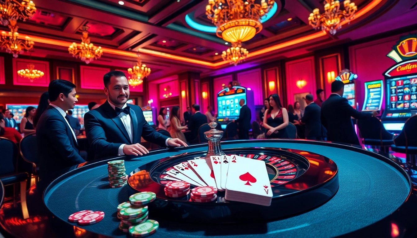 Players immerse in the thrilling casino experience at công ty kjc, showcasing table games and excitement.
