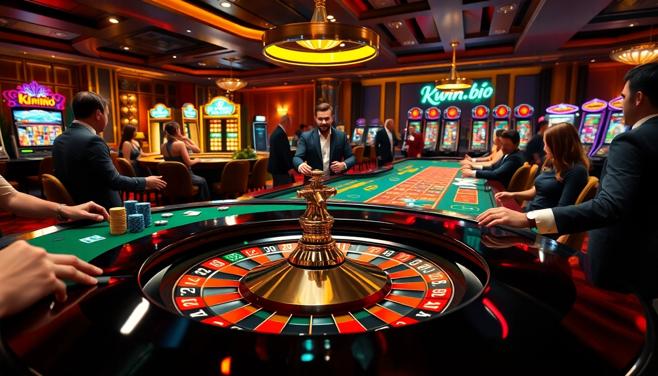 Exciting casino action at Kwin.bio featuring roulette, poker, and vibrant gambling elements.