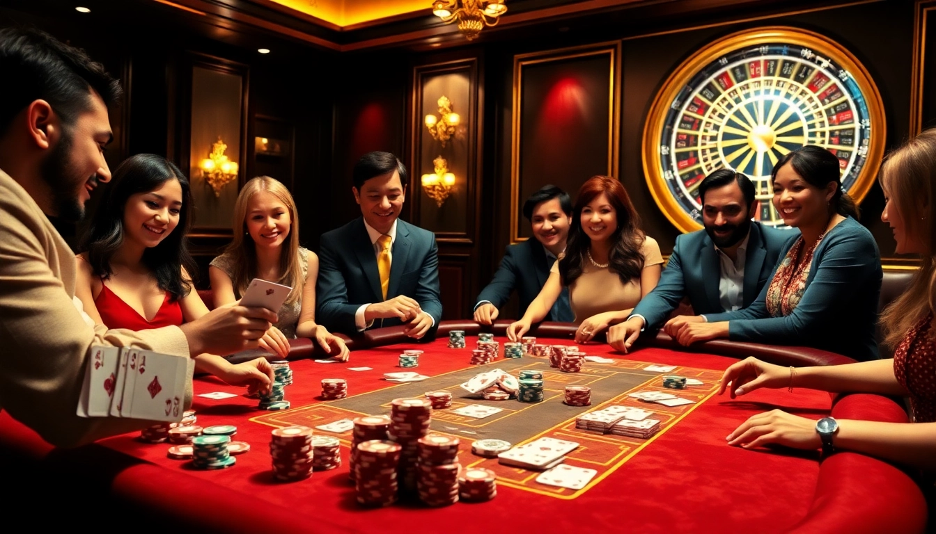 Exciting casino scene showcasing 79KING's vibrant gaming atmosphere with diverse players at the table.