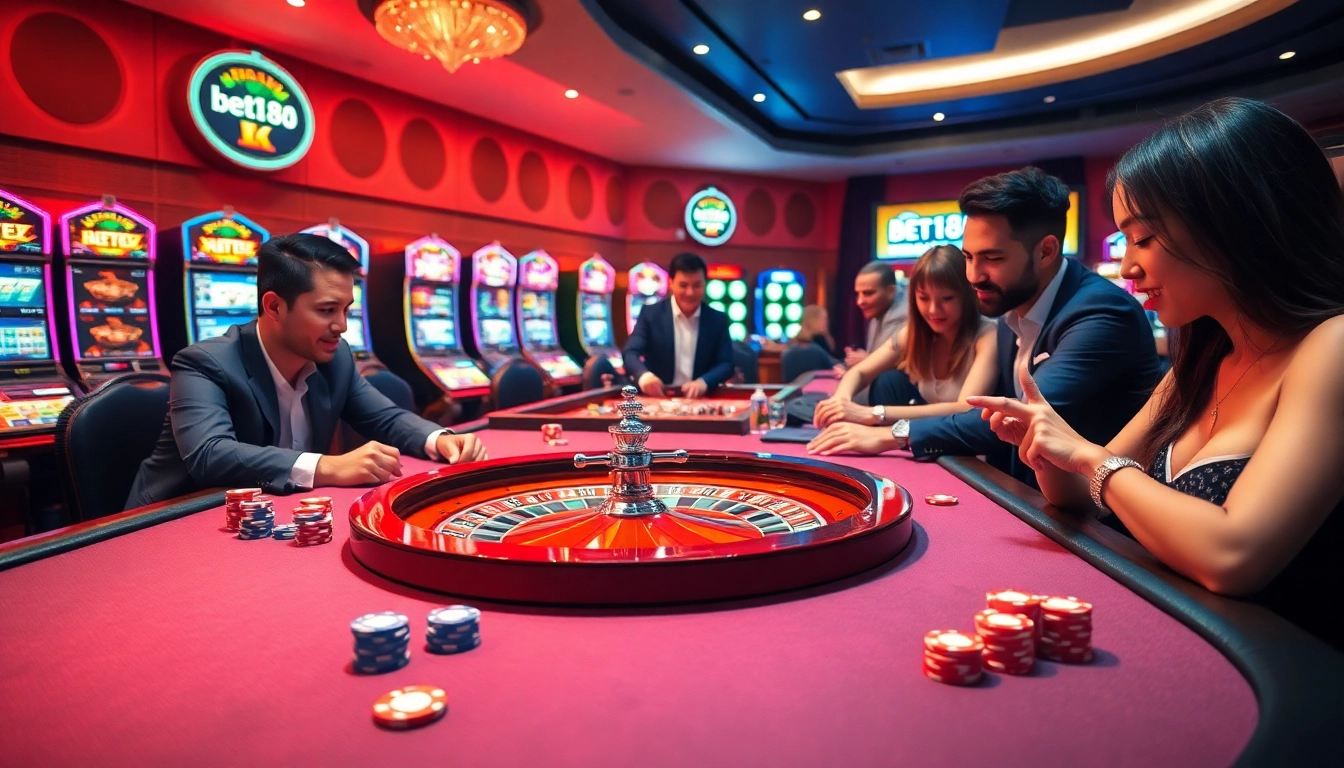 Exciting casino gaming atmosphere at bet168 with roulette, chips, and players.