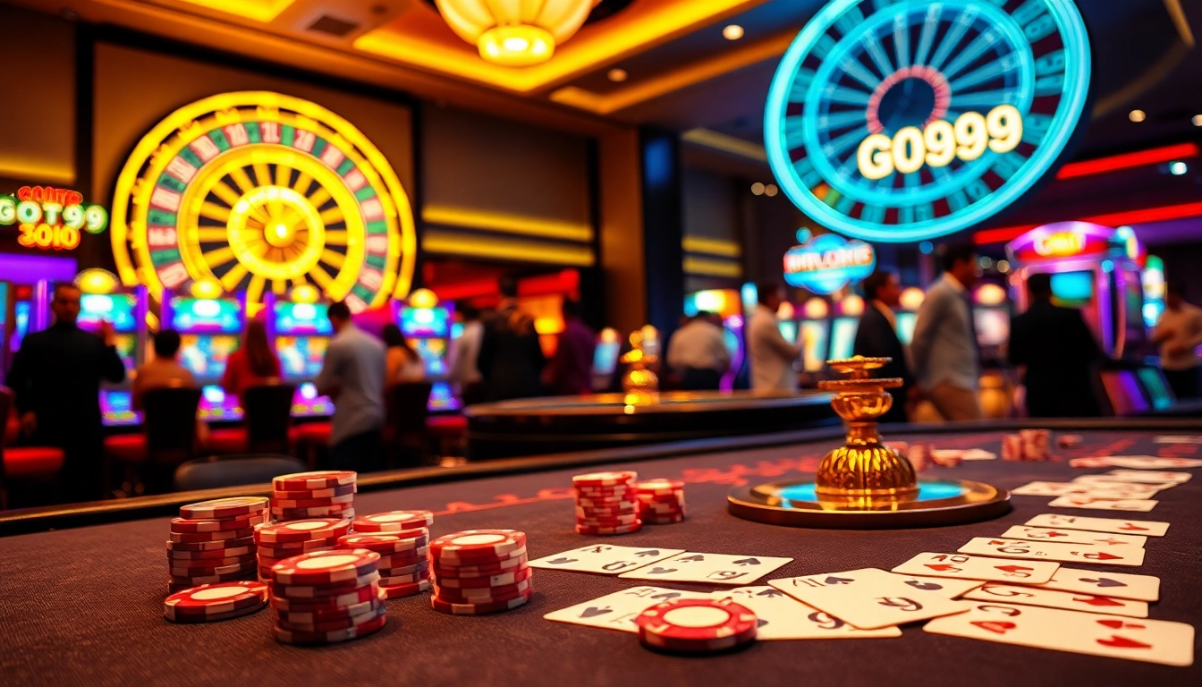 Engaged gamblers enjoying an exhilarating game at Go99's stylish casino table.