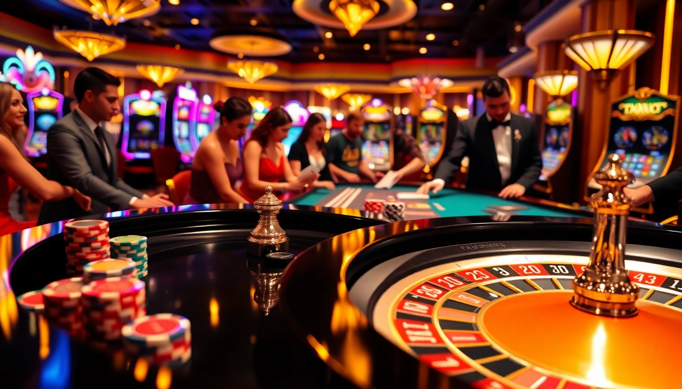 SODO casino scene with roulette table, excited players, and colorful poker chips.