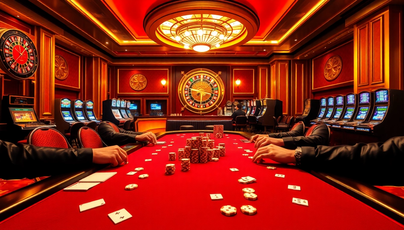 Players strategizing their moves at a poker table in a luxurious setting at https://99wincasino.com/.