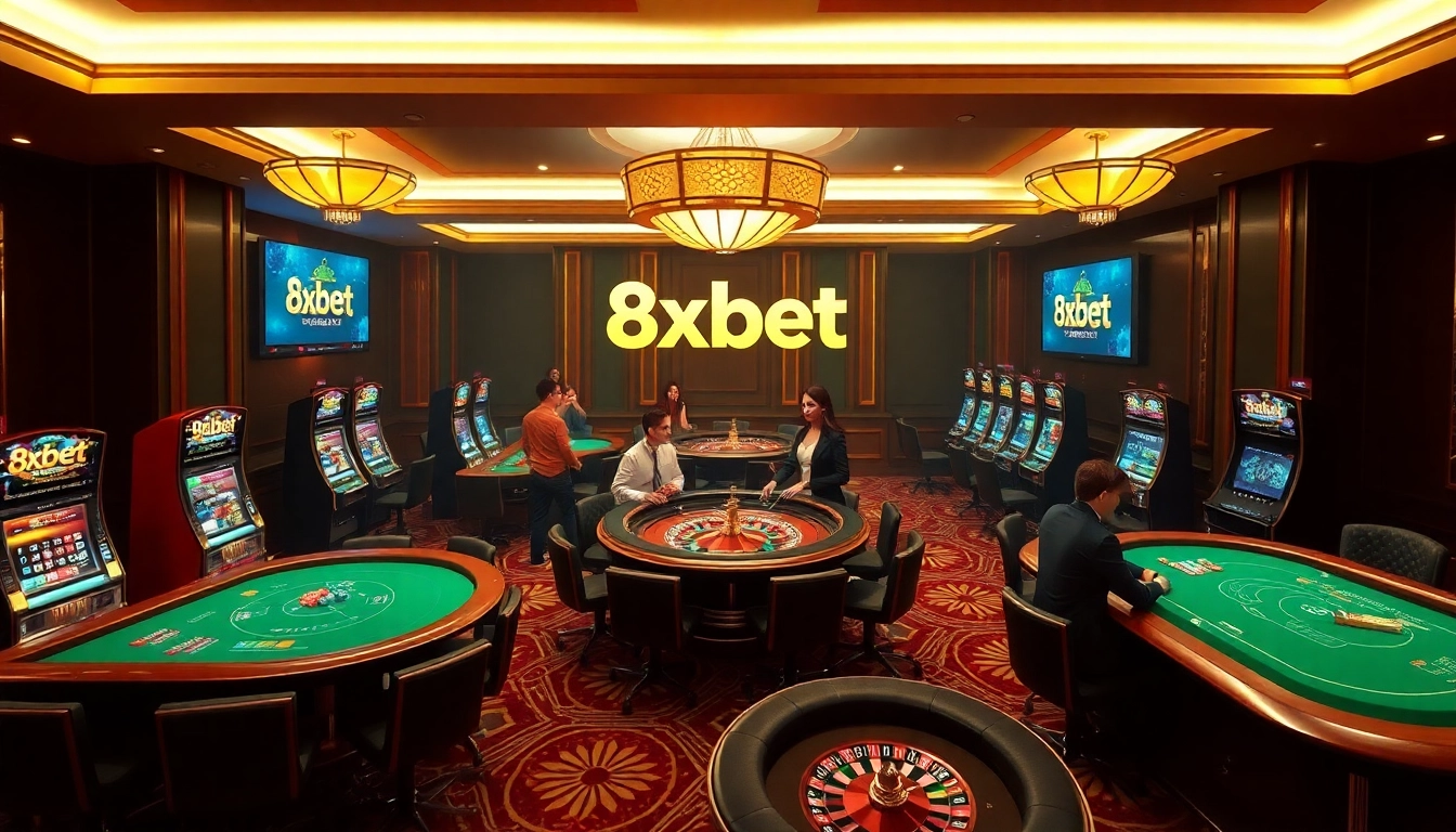 Experience the thrill of online gambling at 8xbet with vibrant casino tables and engaged players.
