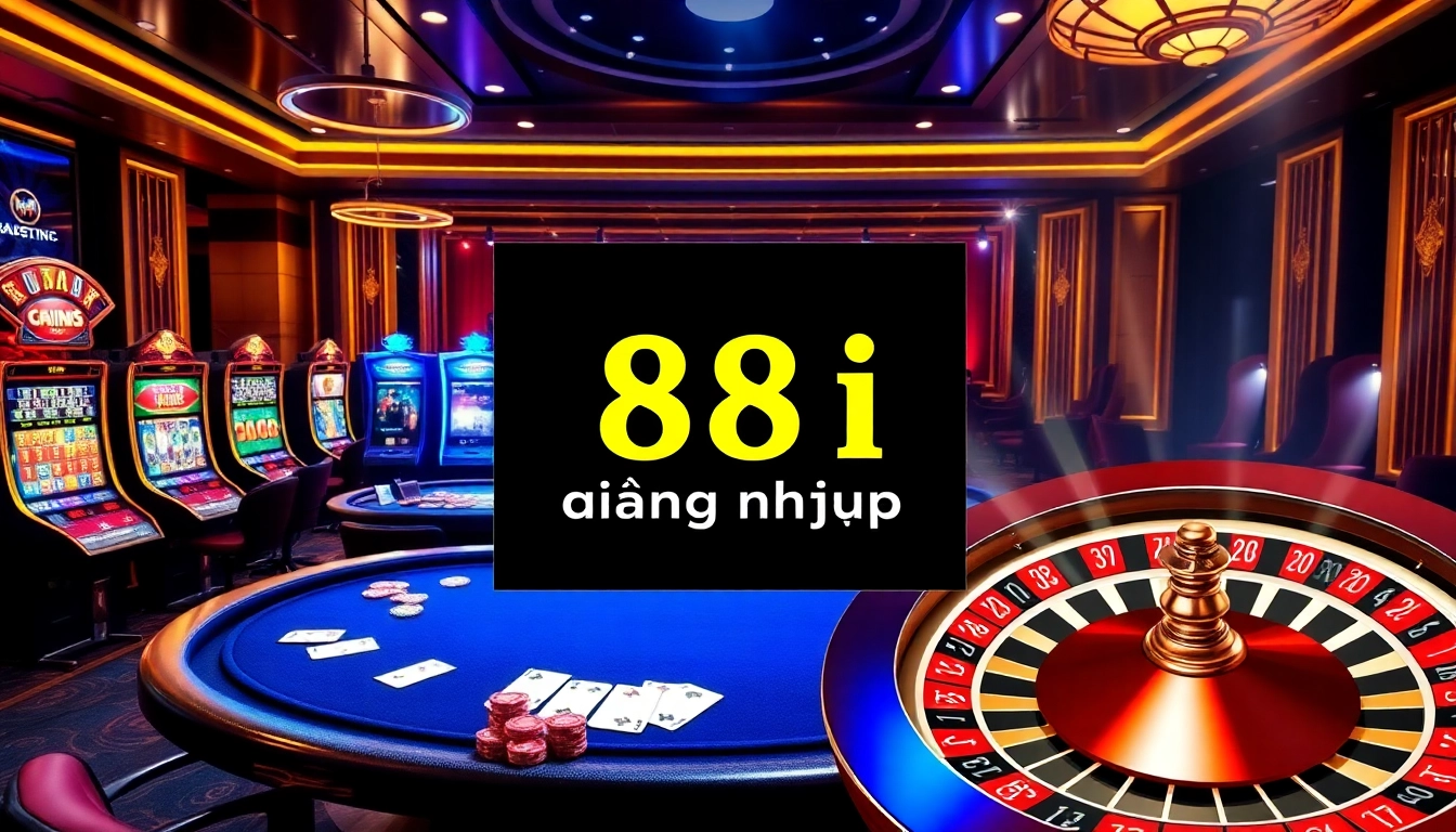 Experience 88i đăng nhập at a luxurious online casino with poker tables and dynamic slot machines.