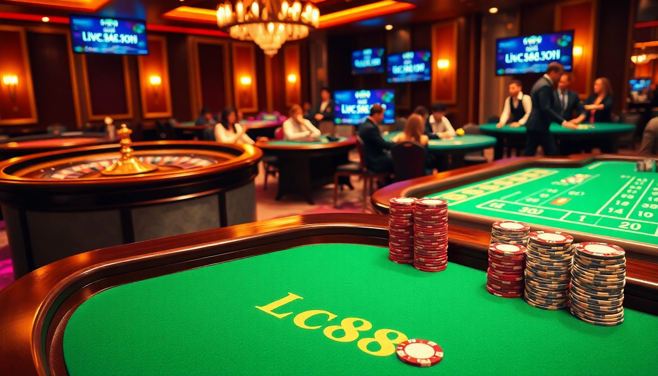 Experience casino gaming excitement with https://lc88.onl/ as players wager at a luxurious blackjack table.