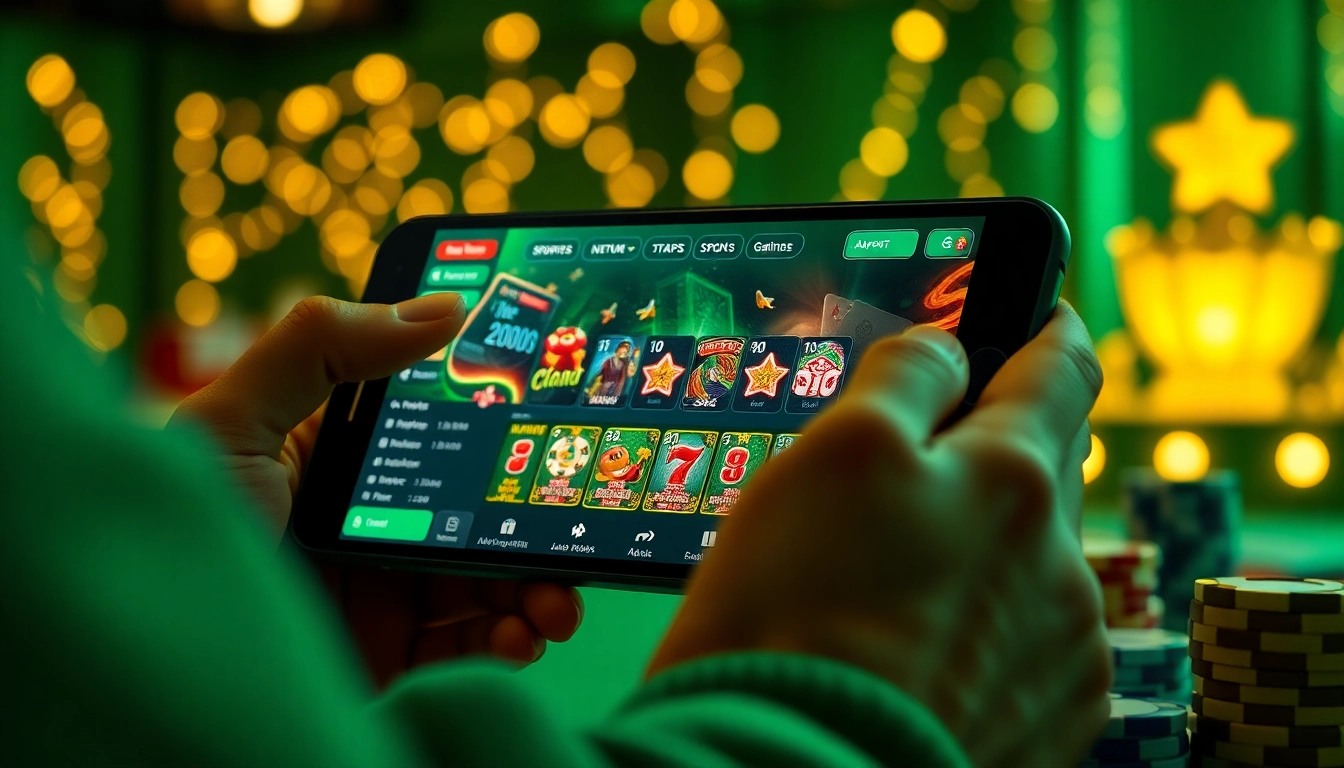 Engaging with the Luckywin app, showcasing a modern online casino experience with excitement and vibrant colors.