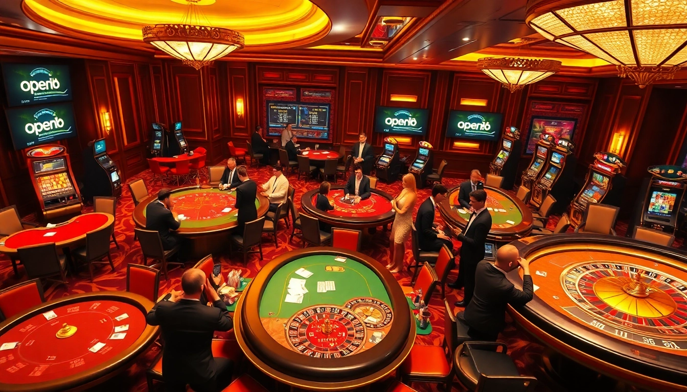 Engaging gamblers at an elite open88 casino, with thrilling poker tables and exhilarating gameplay.