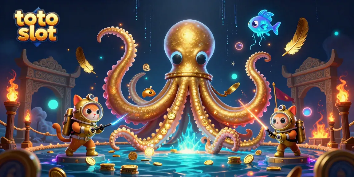 Experience thrilling toto slot adventures with a colossal kraken and diving cat visuals.
