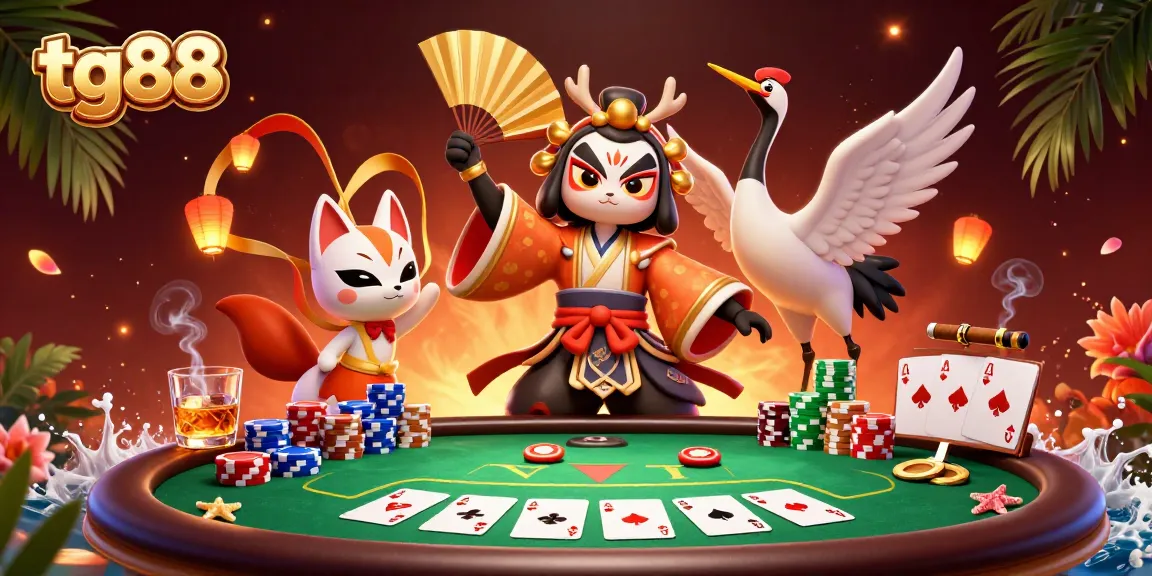 Play poker at tg88 with vibrant characters and dynamic casino elements for an immersive experience.