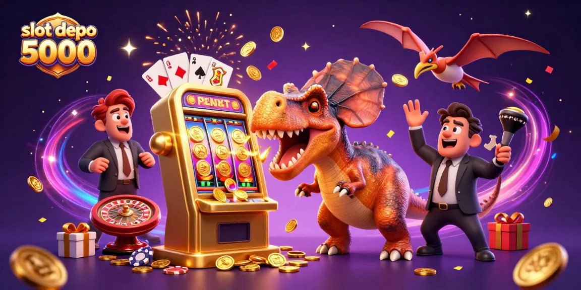 Experience excitement at slot depo 5000 with vibrant cartoon characters celebrating jackpot wins!