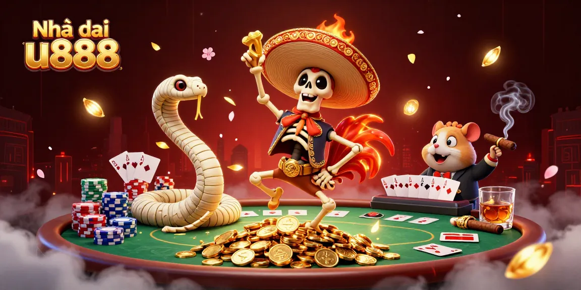 Engage with Nhà cái u888: a vibrant 3D casino scene showcasing lively characters amidst dynamic betting elements.