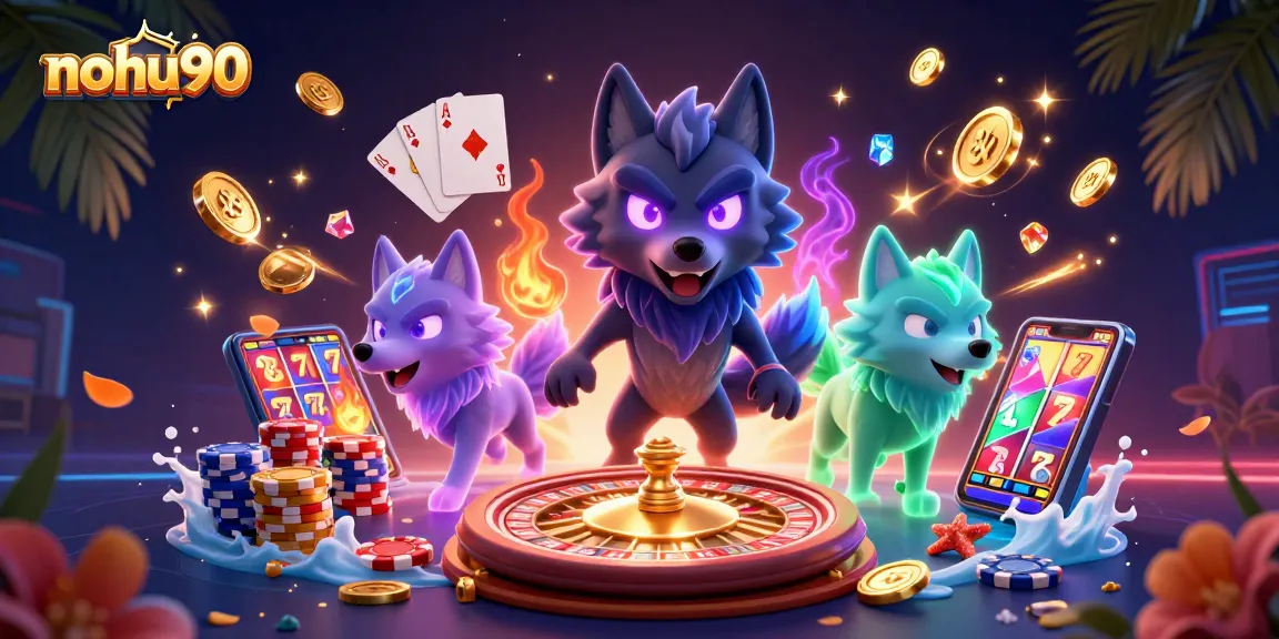 Experience the thrill of nohu90 casino with animated ghost wolves and sparkling gems.