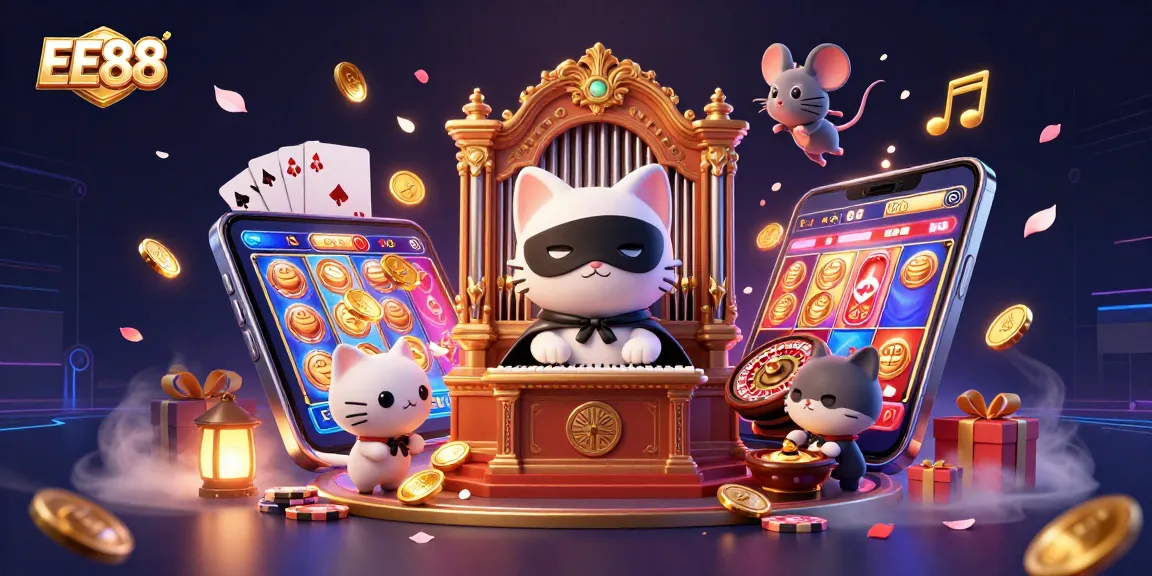 Engage with EE88's vibrant casino world, featuring a phantom cat and enchanting game elements.