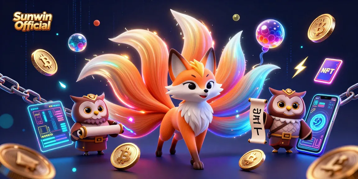 Engage with the vibrant world of Sunwin Official as colorful spirits and crypto elements dance in a rich casino atmosphere.