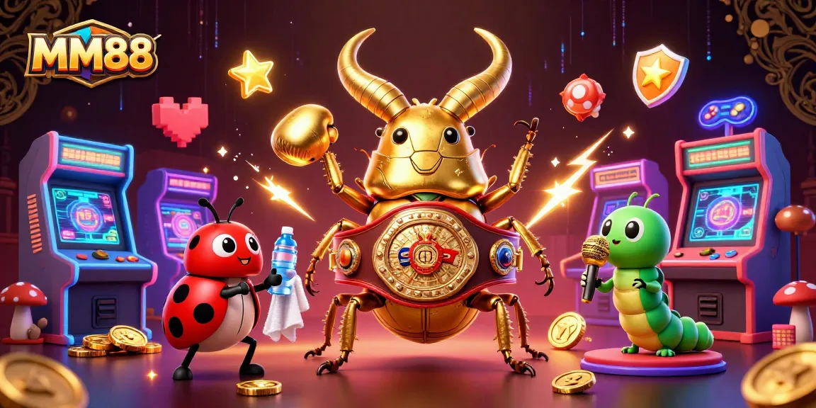 Engage in thrilling gameplay at MM88, showcasing a competitive boxing scene with a giant beetle and fun gaming elements.